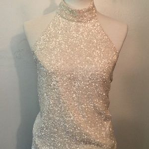 White Silk Sequin Halter top STUNNING!